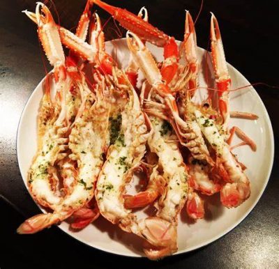Cooked and halved Langoustines